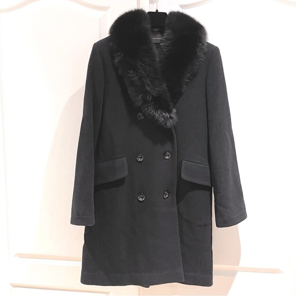 Portrait Jackets & Blazers - Wool Cashmere Fur Coat - Real Fur Lapel Collar Size 7-8 Never Worn